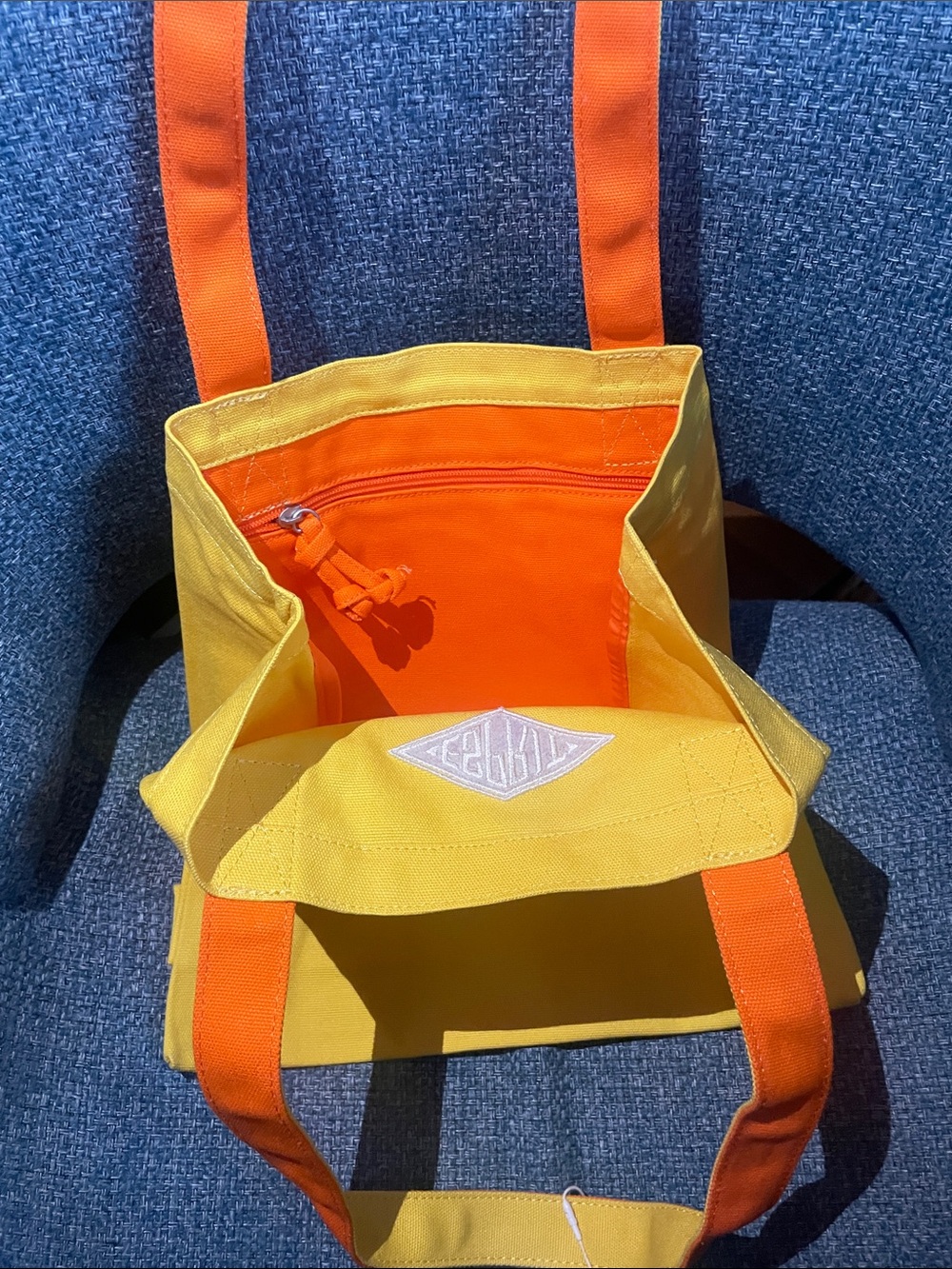 Esprit Yellow Canvas Tote with Orange Straps
